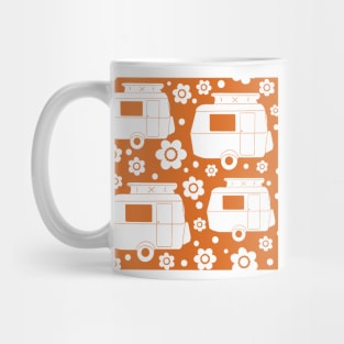 Daisy Polka Dot Vintage Caravan Pattern in Orange and White Mug